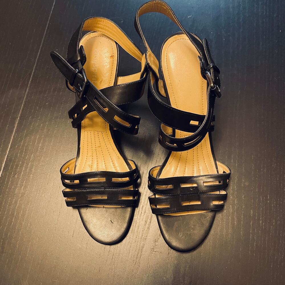 Easy Spirit Leather Criss Cross Strap Sandals - Women Size 10 - Black